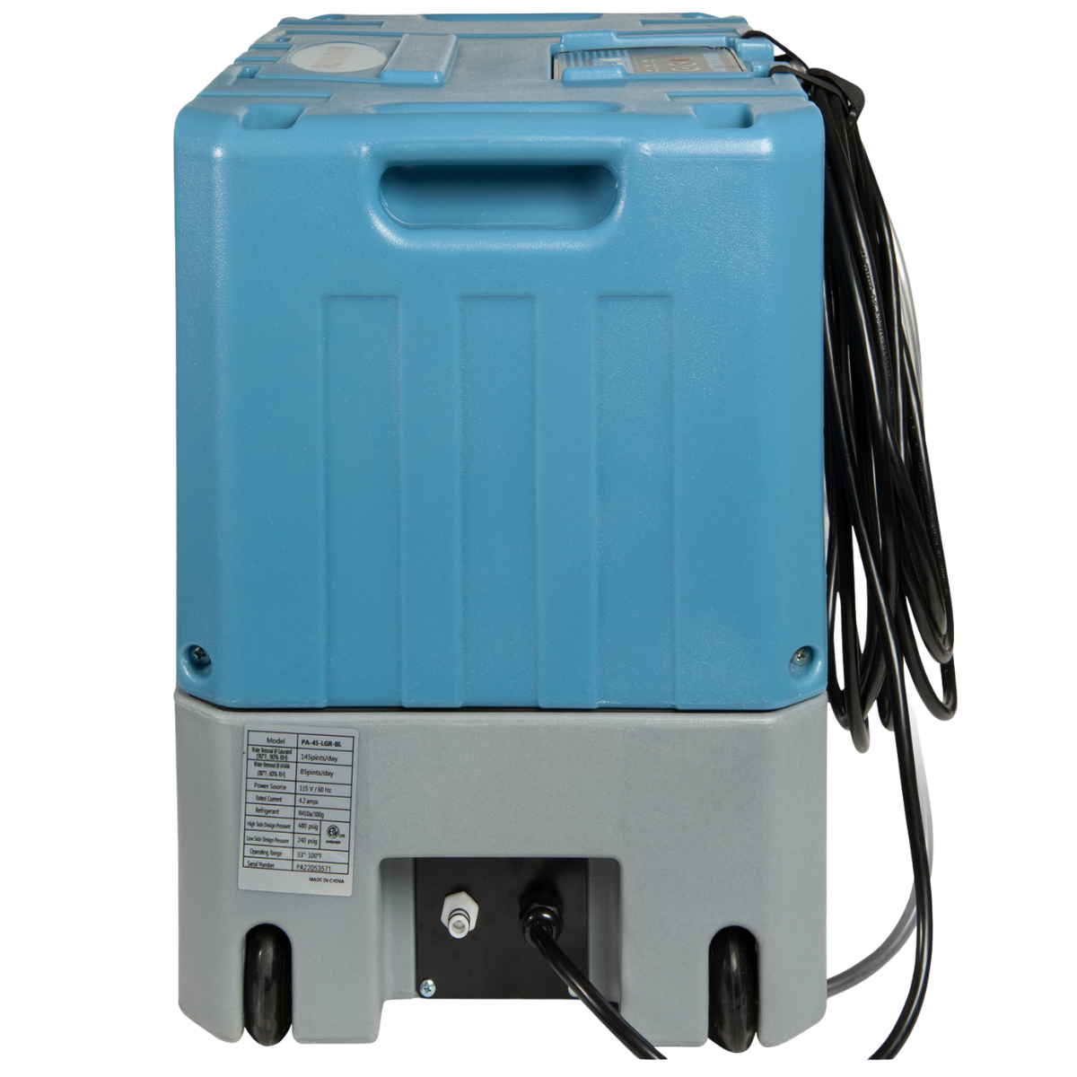 PURAERO 85/145 Pints Compact Commercial LGR Dehumidifier - Back