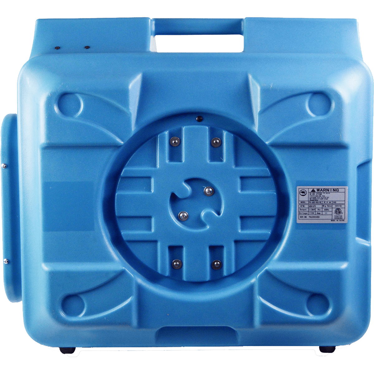 Puraero 1/4 HP 675 CFM 2.2A HEPA Air Scrubber - Left Side