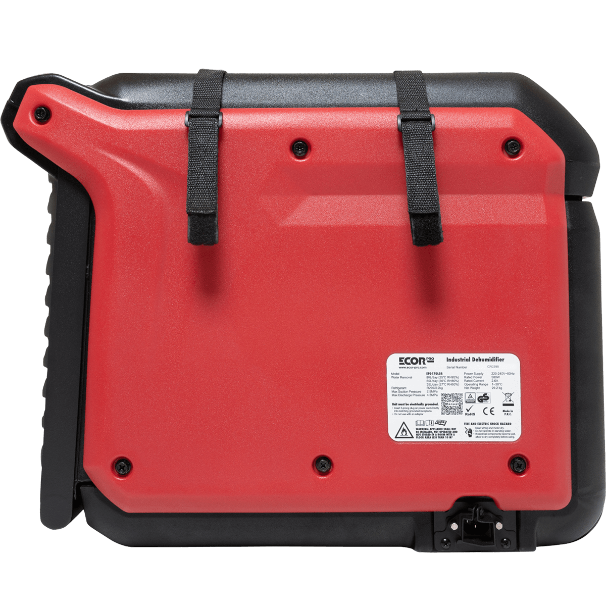 Ecor Pro 170LGR Low Grain Refrigerant Dehumidifier w/Pump Red -  Right Side View