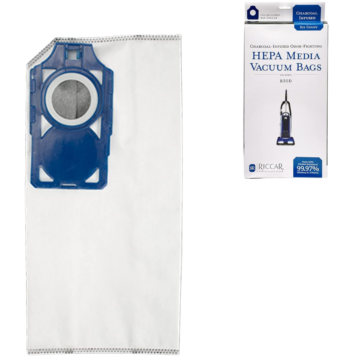 Riccar Charcoal-Lined HEPA Bags for Tandem Air Deluxe Vacuums - 6 Pack -  w/ Box