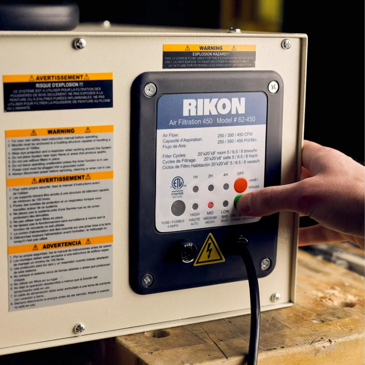 Rikon 450 CFM Air Filtration System for Woodworking - Lifestyle 3