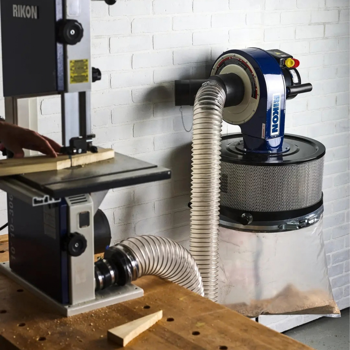 Rikon 60-101 Wall Mount 1HP Dust Collector with 60-904 Plastic Dust Bag - Lifestyle 2
