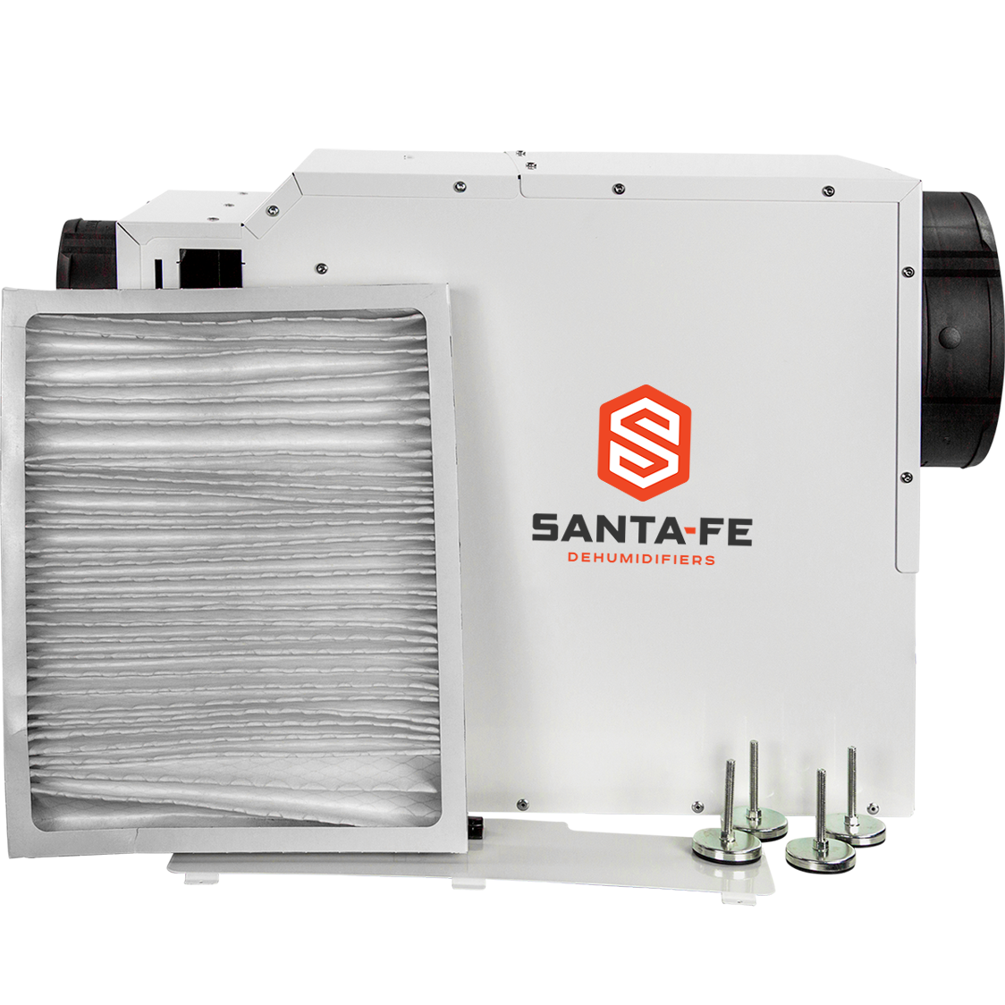 The dehumidifier comes with 4 leveling feet and an installed MERV-13 filter.
