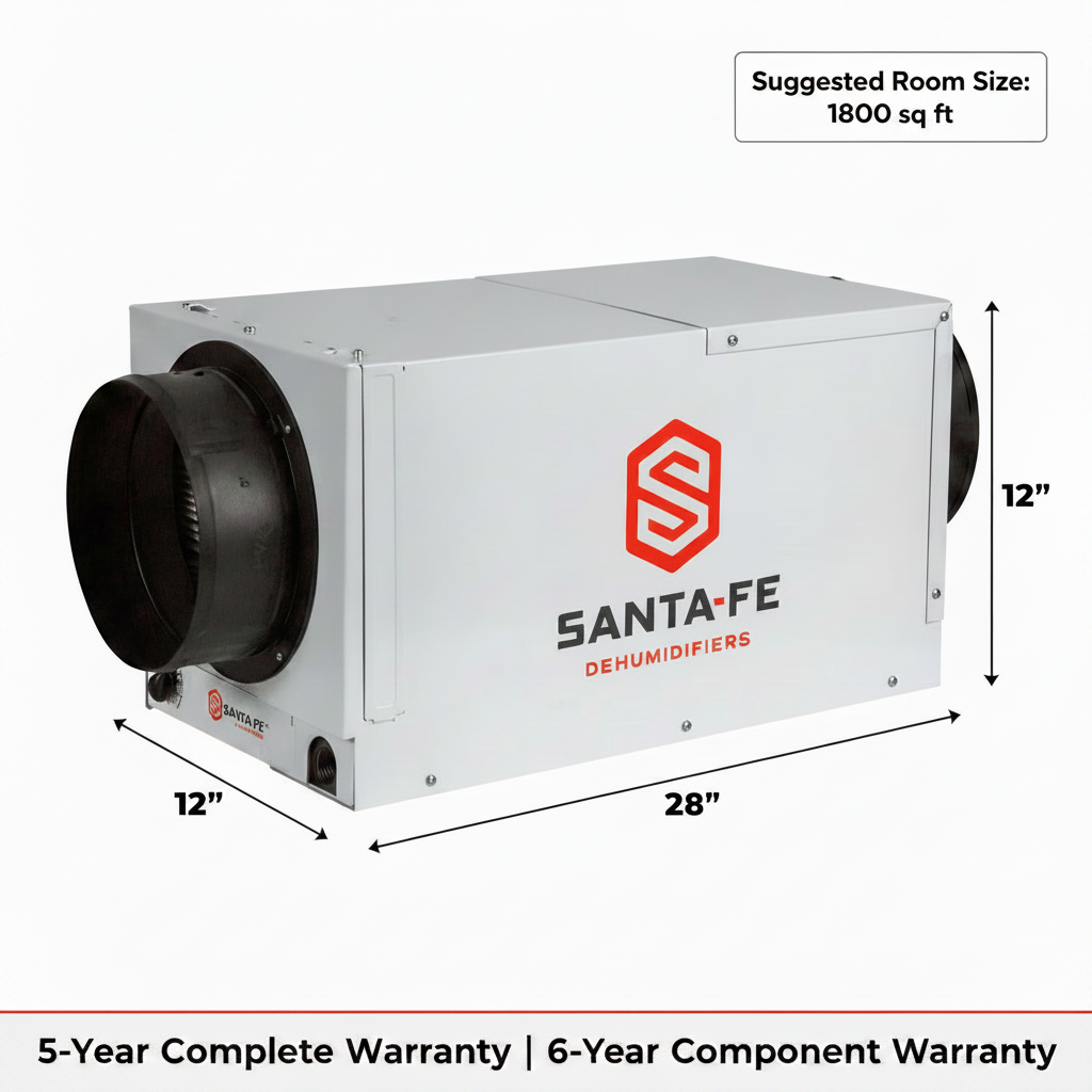 Santa Fe Ultra70 whole house dehumidifier wtih dimension