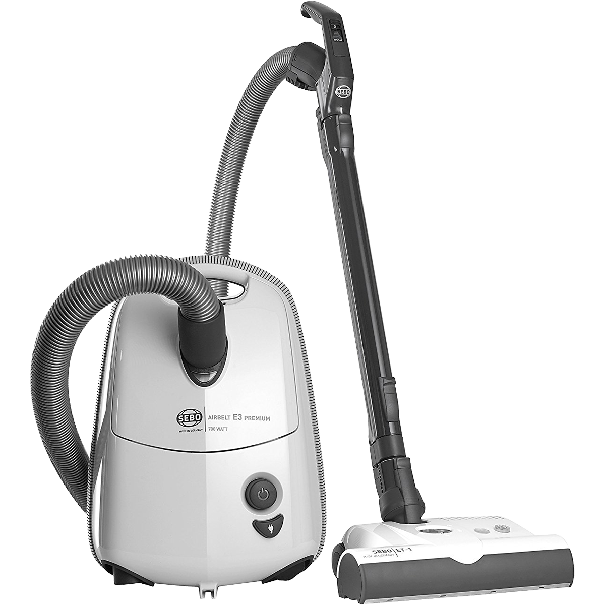 Sebo Airbelt E3 Premium Canister Vacuum w/ Dual-Control Handle - White
