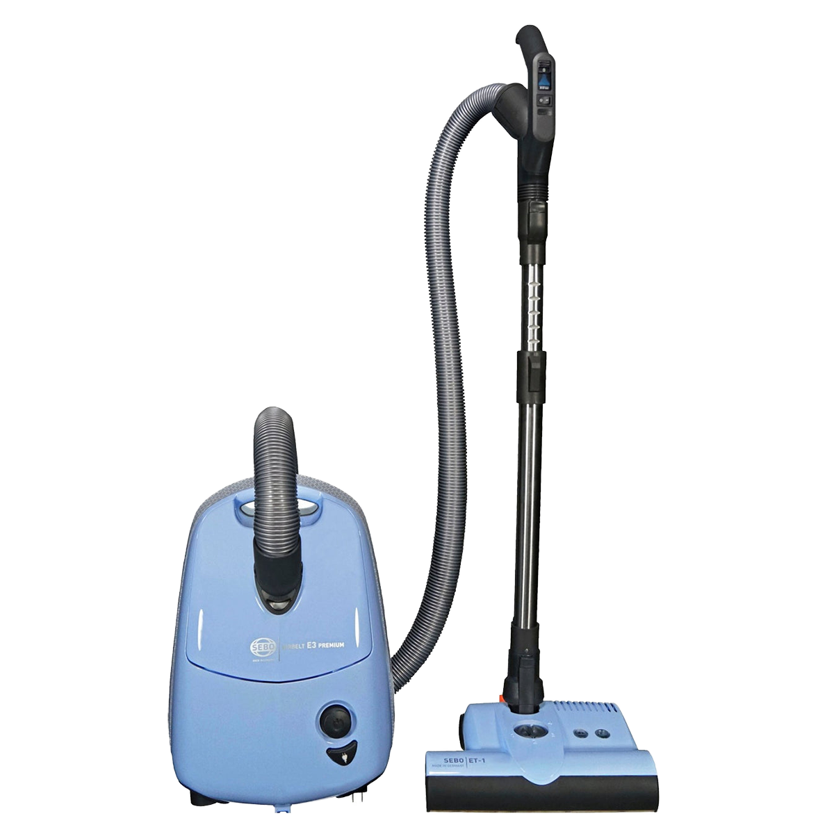 SEBO AIRBELT E3 Premium Canister Vacuum with Dual-Control Handle and Commercial-Quality ET-1 Electric Powerhead - Pastel Blue