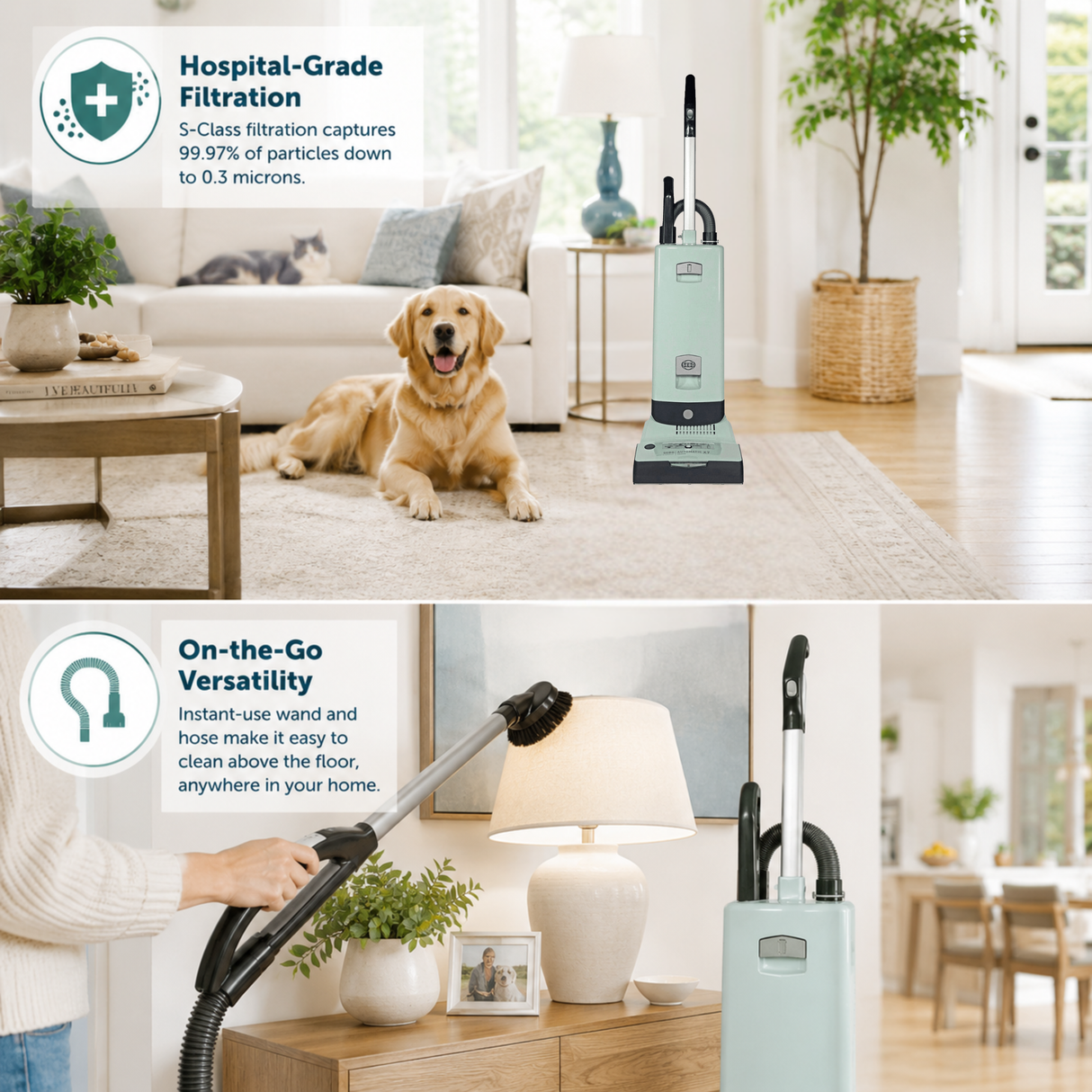 SEBO Automatic X7 Premium Upright Vacuum features Hospital Grade Filtration and on the go versatility.