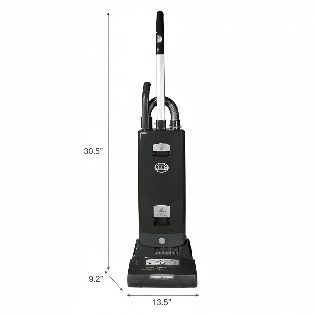 SEBO Automatic X7 Premium Upright Vacuum dimensions Depth (in.)
9.2
Height (in.)
30.5
Width (in.)
13.5