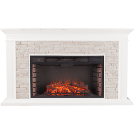 Southern Enterprises (SEI) Canyon Heights Simulated Stone Fireplace - White Front View