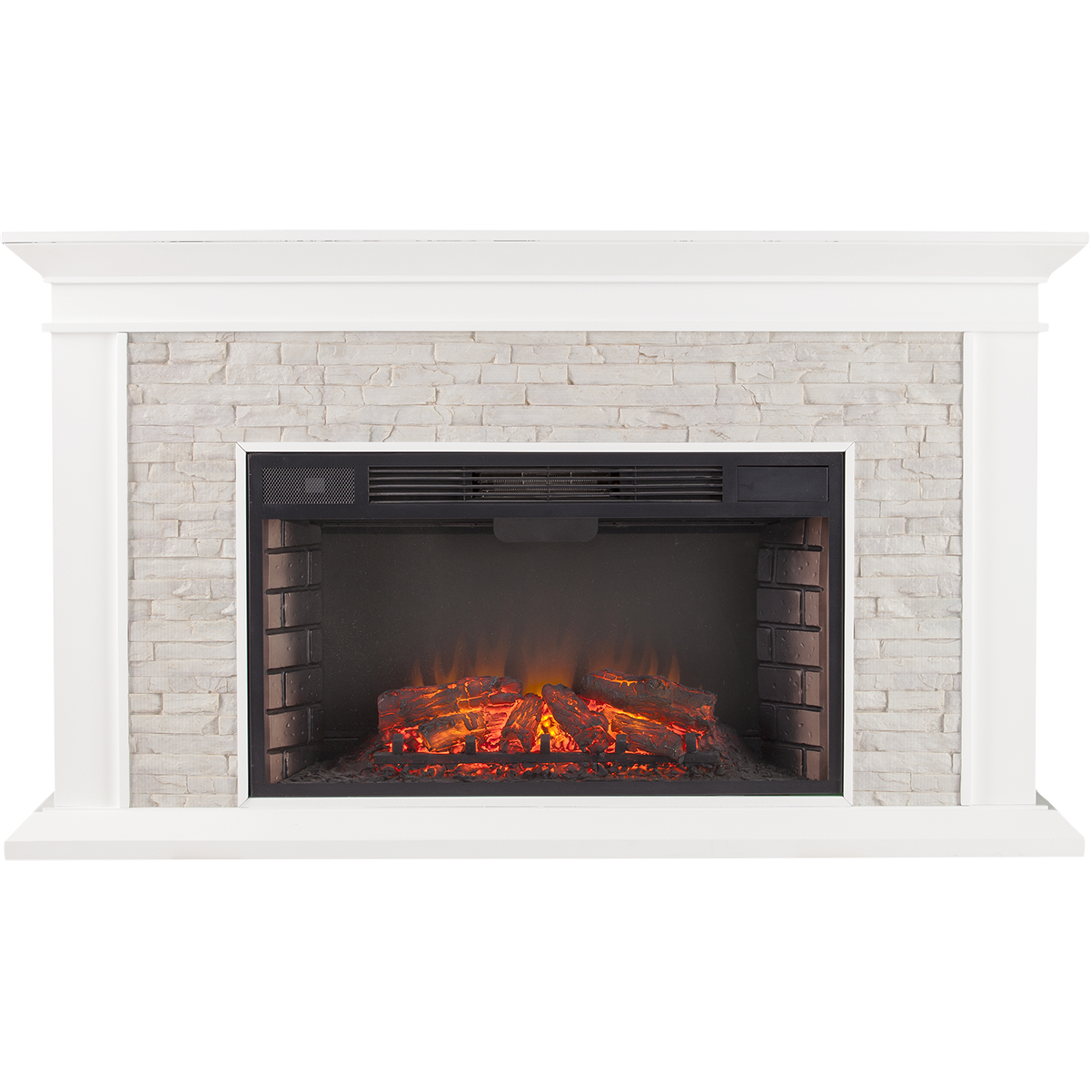 Southern Enterprises (SEI) Canyon Heights Simulated Stone Fireplace - White Front View