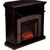 Southern Enterprises (SEI) Grantham Faux Stone Corner Electric Media Fireplace - Angle View with Corner Piece Extended