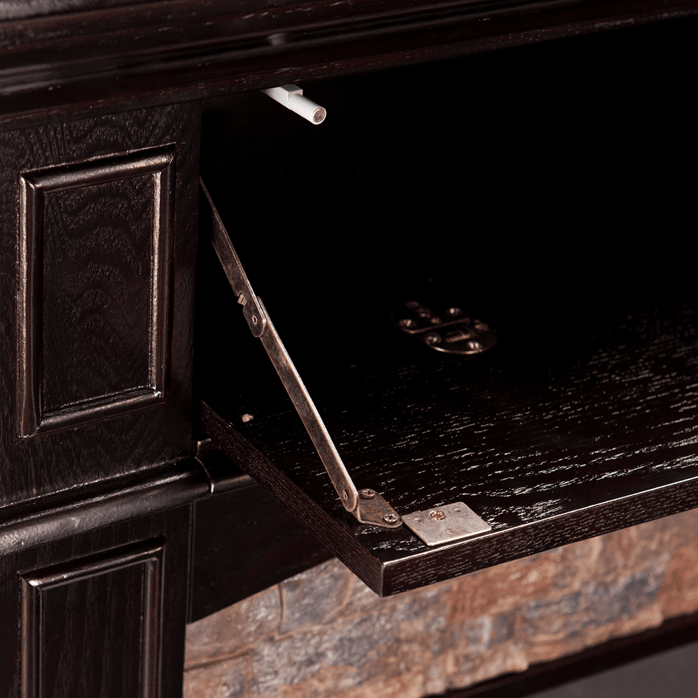 Southern Enterprises (SEI) Grantham Faux Stone Corner Electric Media Fireplace - Hidden Media Storage Door