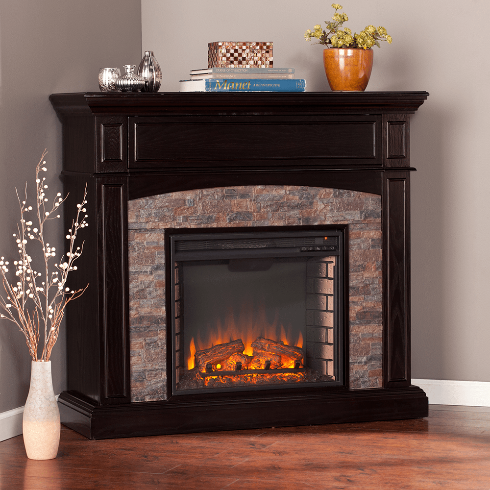 Southern Enterprises Grantham Faux Stone Corner Media Electric Fireplace