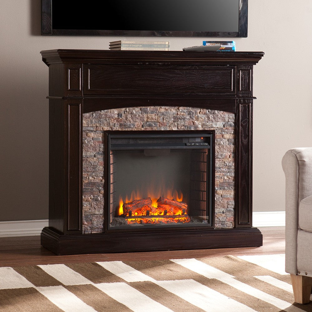 Southern Enterprises Grantham Faux Stone Corner Media Electric Fireplace
