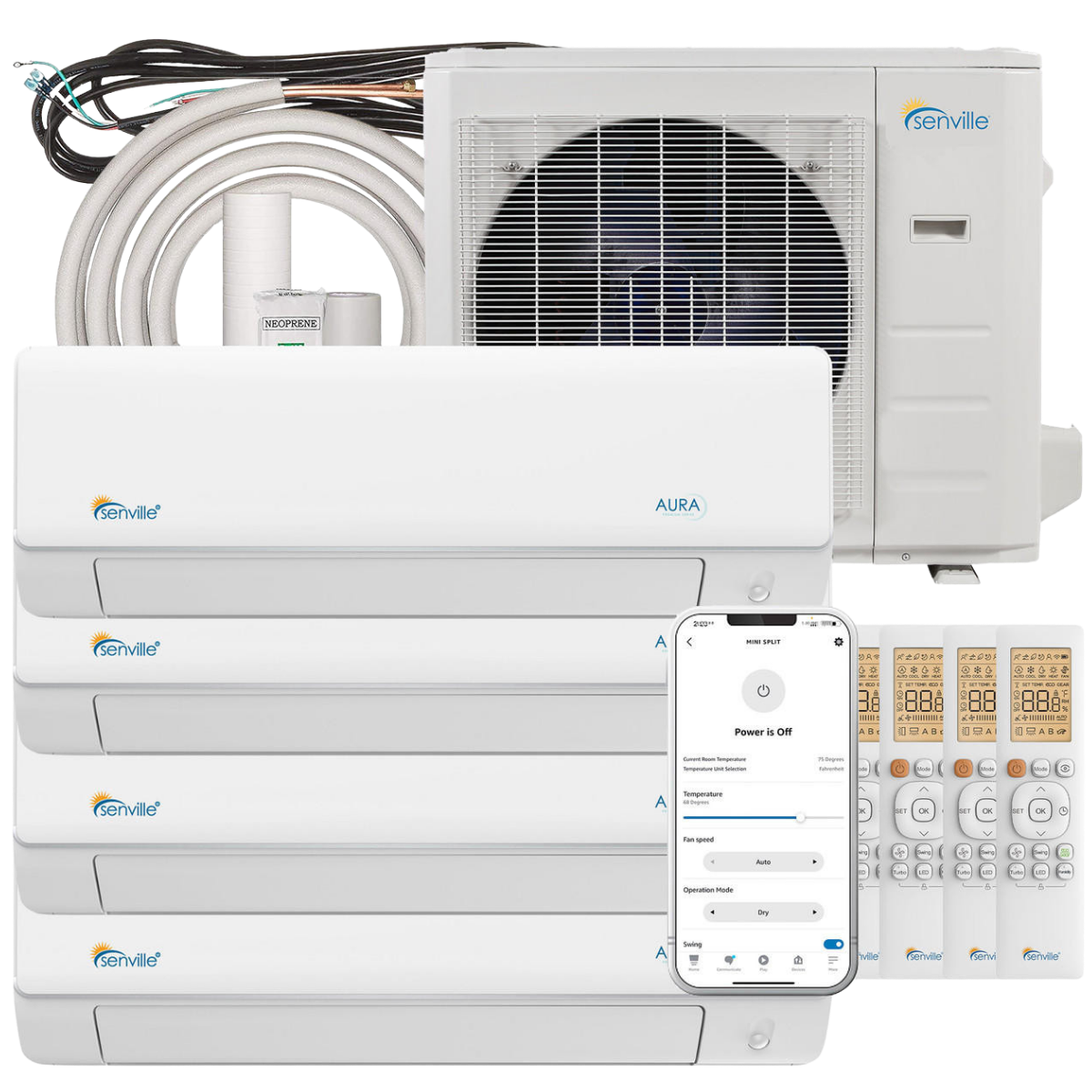 Senville 36,000 BTU Quad Zone Mini Split Heat Pump and Wi-Fi 9k+9k+9k+9k - Main