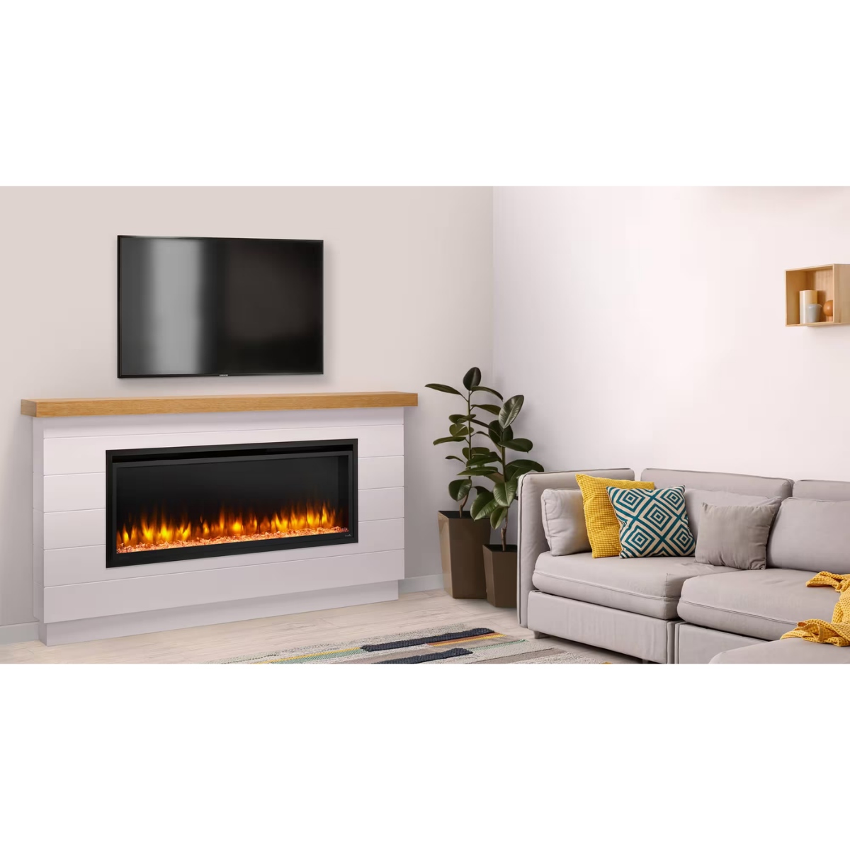 Simplifire Allusion Platinum Recessed Linear Electric Fireplace - Lifestyle 2