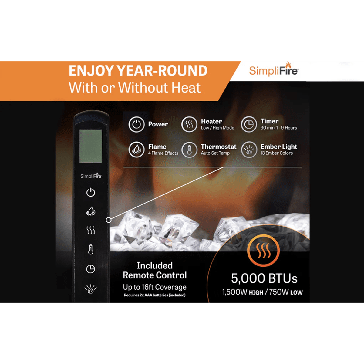 SimpliFire Allusion Linear Electric Wall Mounted Fireplace - Infographic 3