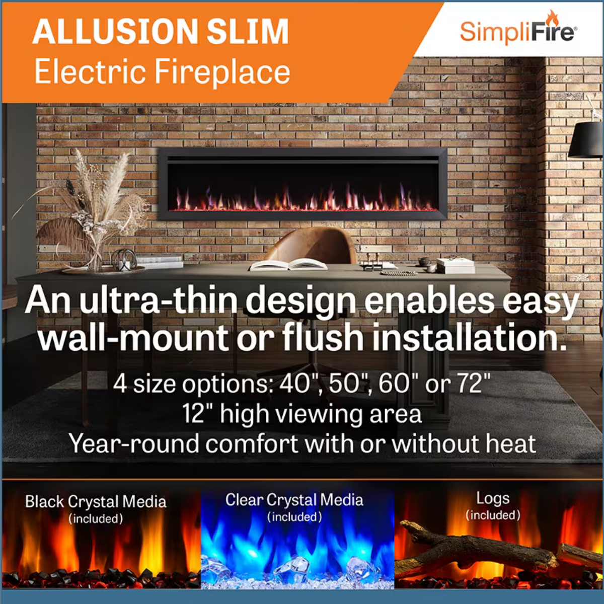 Simplifire Allusion Slim Electric Fireplace - Infographic 1