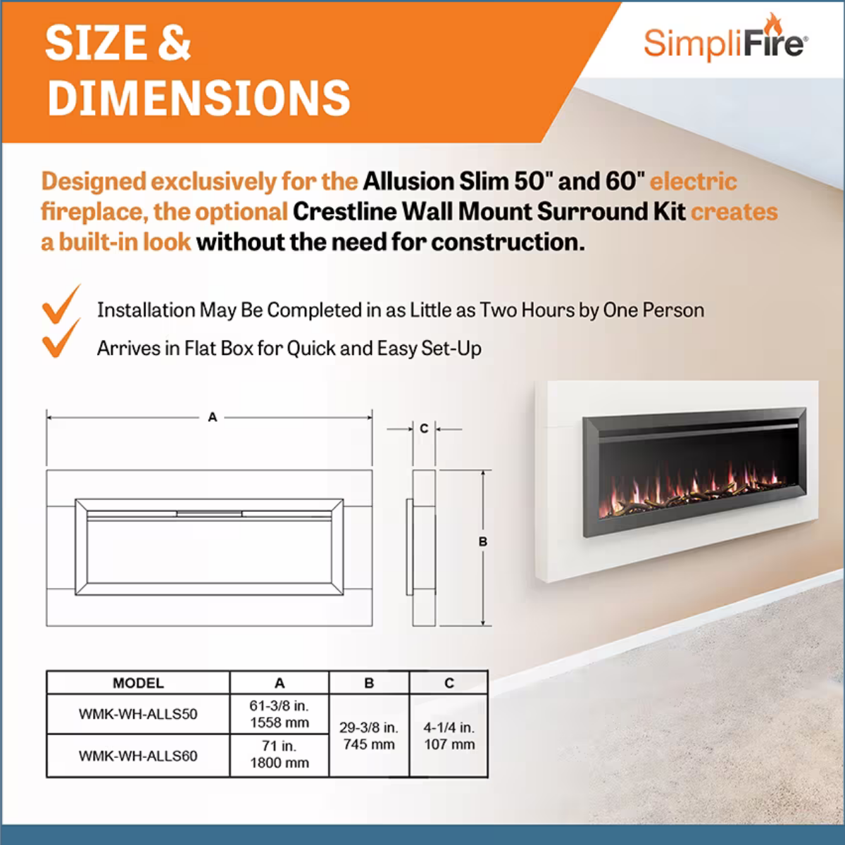 Simplifire Allusion Slim Electric Fireplace - Infographic 6