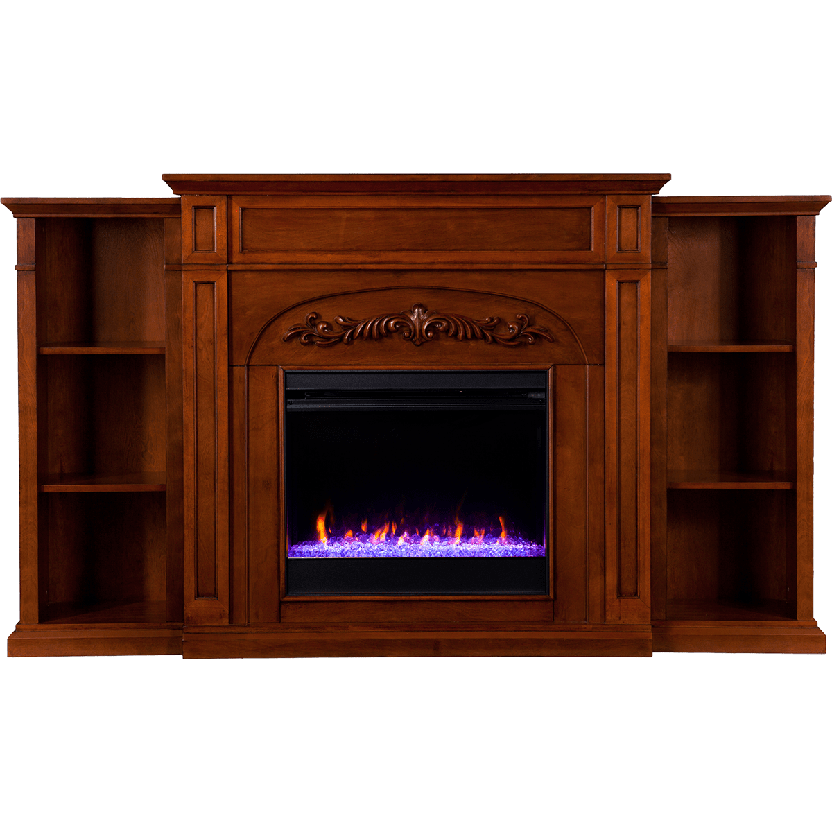 Southern Enterprises Chantilly Color-Changing Electric Fireplace with Bookcases-Oak