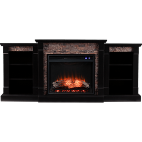 Southern Enterprises Gallatin Faux Stone Fireplace - Enhanced Black