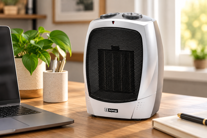 portable space heater on a desktop