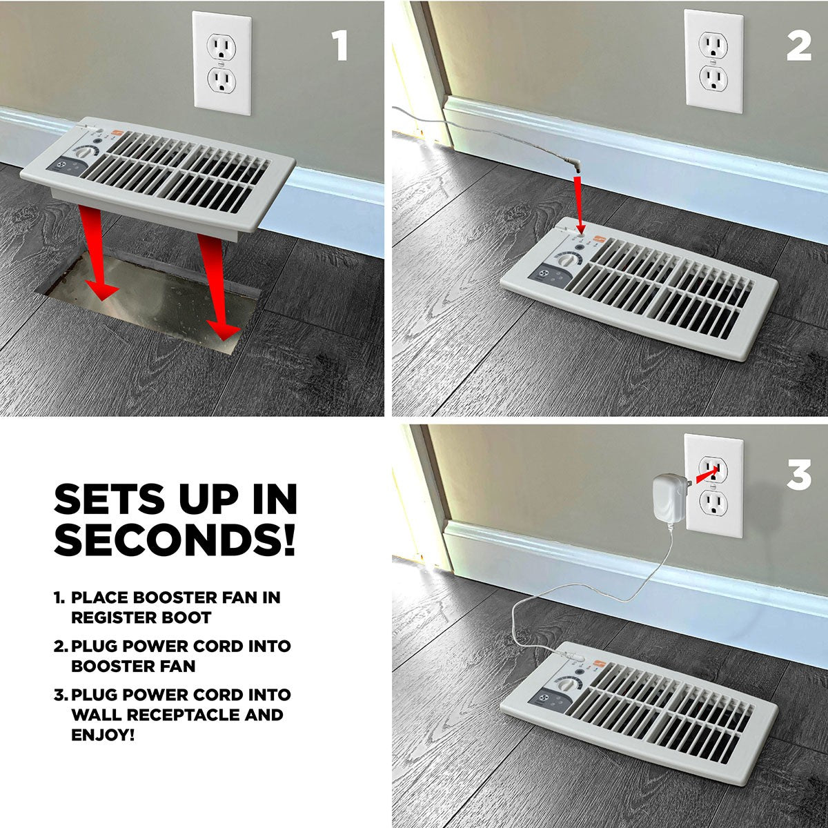 Suncourt Flush Fit Register Booster Fan - Easy to Set Up