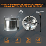 Suncourt Inductor Corded In-Line Duct Fans Dimensions - 10-In