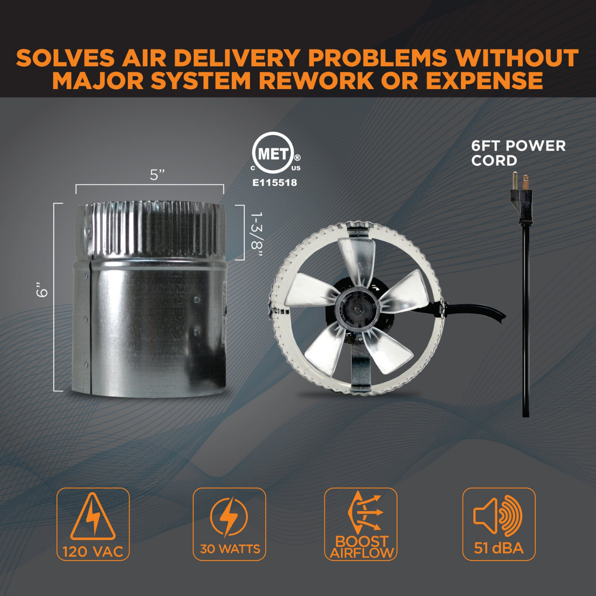 Suncourt Inductor Corded In-Line Duct Fans Dimensions - 5-In
