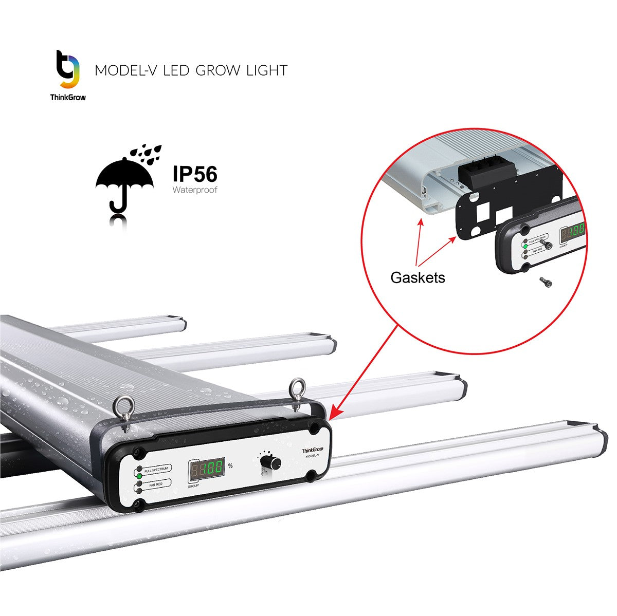 ThinkGrow Model-V 350 Watt Horticulture Full Spectrum LED Grow Light - Waterproof
