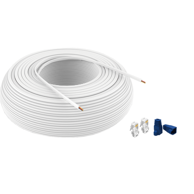 Trolmaster 500ft RJ12 White Cable Roll w/ 100 pcs Connectors
