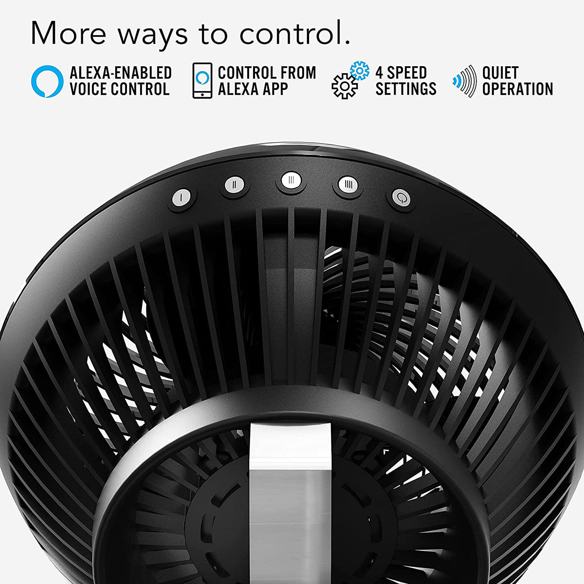 Vornado 660 AE Large Air Circulator Fan w/ Alexa - Features include Alexa voice control, 4 speed settings, and quiet operation.