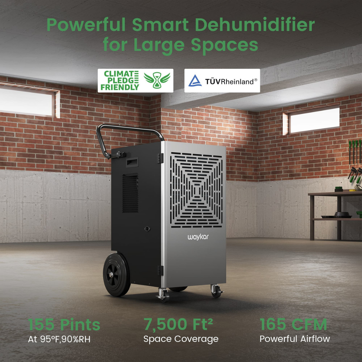 Waykar 155 Pint Portable Dehumidifier with Pump - Infographic 1