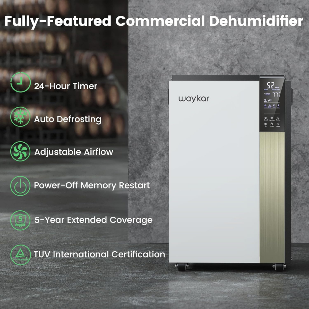 Waykar 190 Pint Smart Portable Dehumidifier - Infographic 2