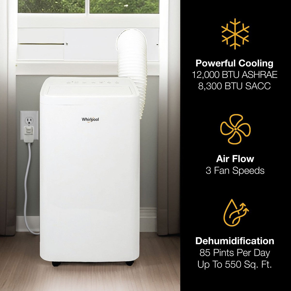 Whirlpool 12,000 BTU Portable AC with Dehumidifier - Features