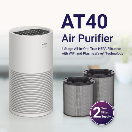 Winix AT40 All-in-One 4-Stage True HEPA Wi-Fi Large Room Air Purifier - Infographic 1