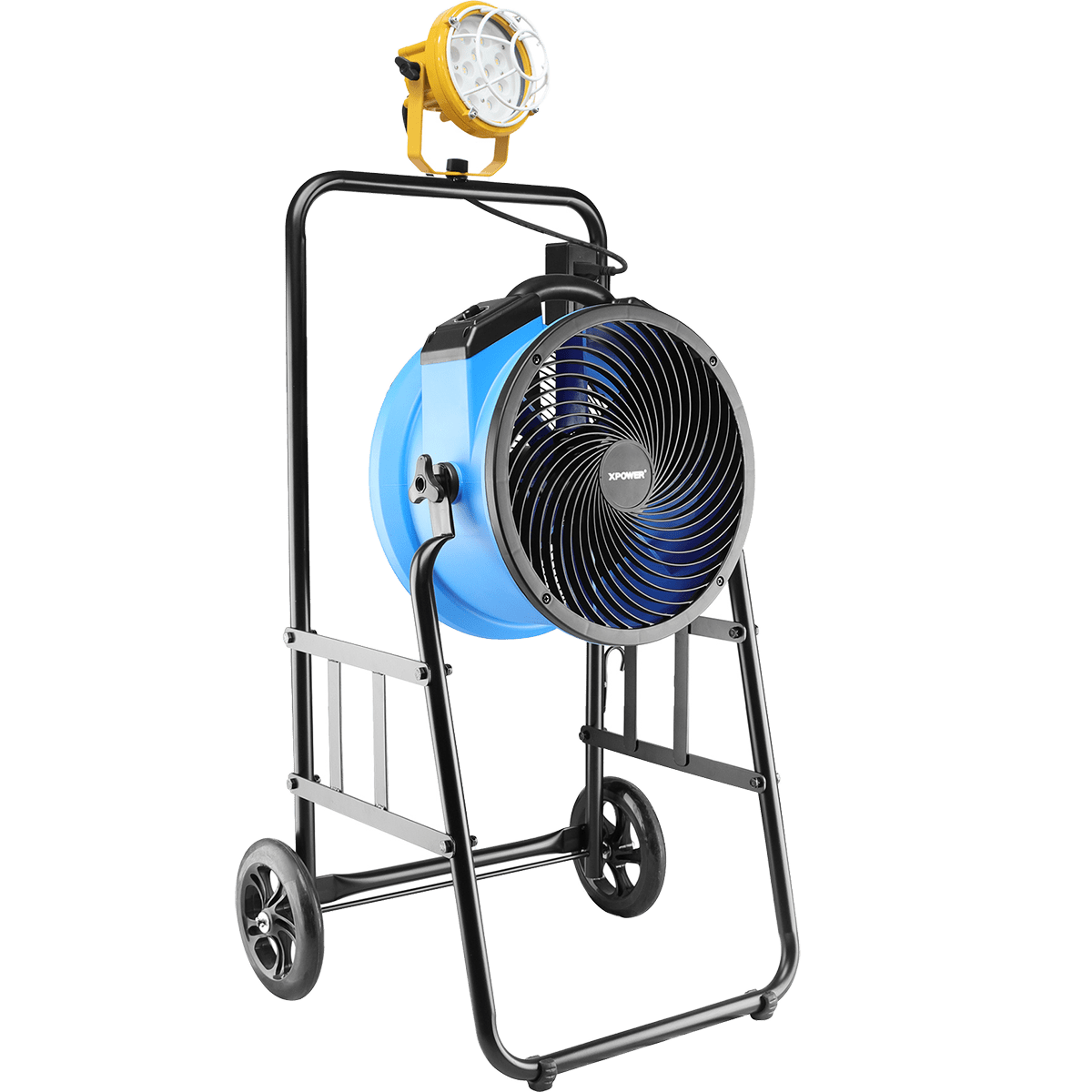 XPOWER 14-In. 2100 CFM Warehouse/Dock/Trailer Fan Kit w/ Mobile Trolley & LED Spotlight - Blue - Main