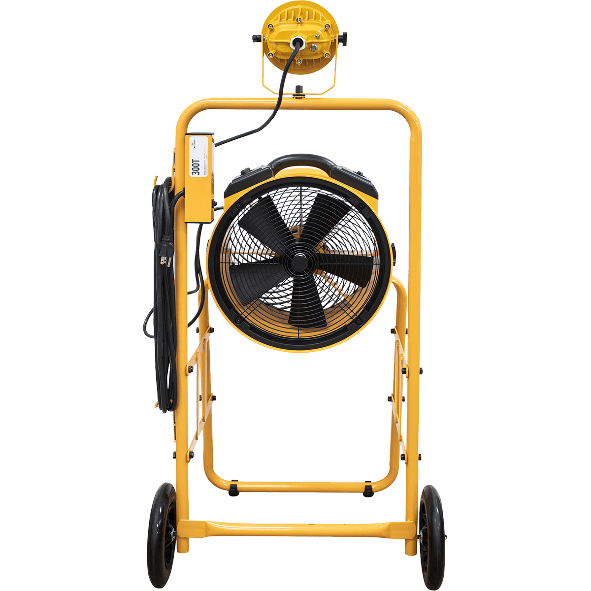 XPOWER 14-In. 2100 CFM Warehouse/Dock/Trailer Fan Kit w/ Mobile Trolley & LED Spotlight - Yellow - Back