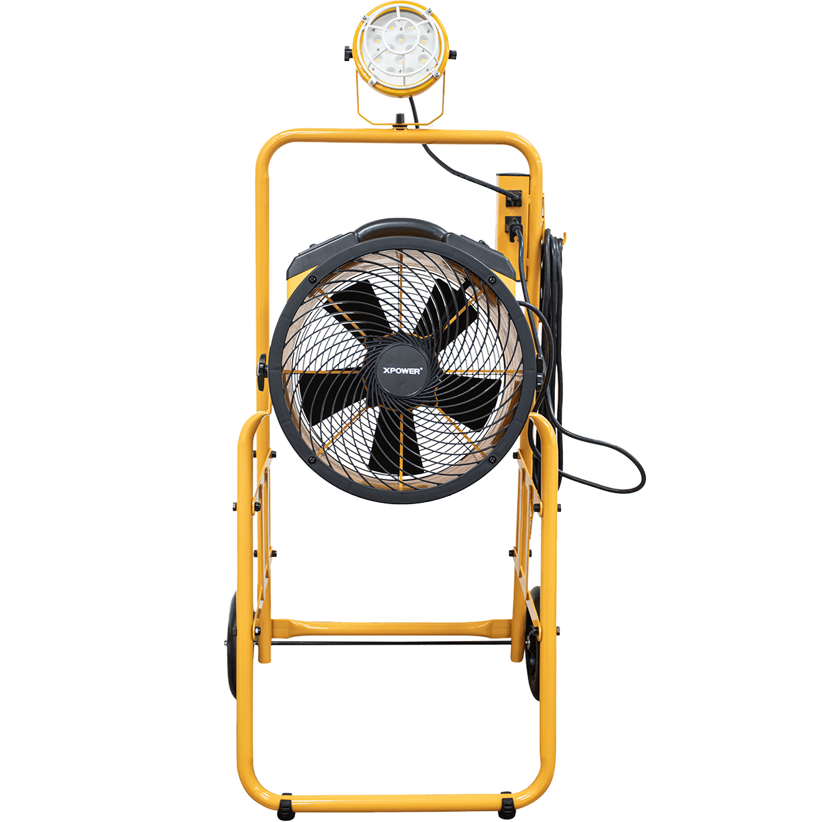 XPOWER 14-In. 2100 CFM Warehouse/Dock/Trailer Fan Kit w/ Mobile Trolley & LED Spotlight - Yellow - Front