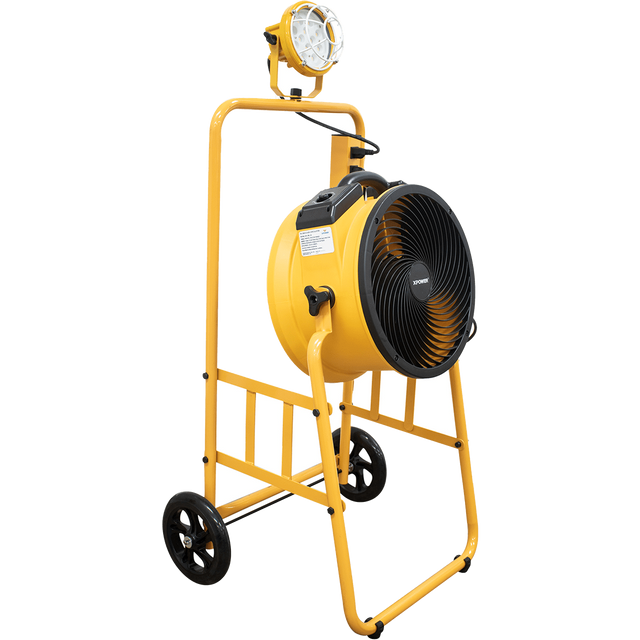 XPOWER 14-In. 2100 CFM Warehouse/Dock/Trailer Fan Kit w/ Mobile Trolley & LED Spotlight - Yellow - Main