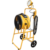 XPOWER 14-In. 2100 CFM Warehouse/Dock/Trailer Fan Kit w/ Mobile Trolley & LED Spotlight - Yellow - Right Angle