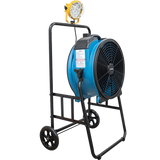 XPOWER 18-In. 3600 CFM Warehouse/Dock/Trailer Fan Kit w/ Mobile Trolley & LED Spotlight - Blue - Angle