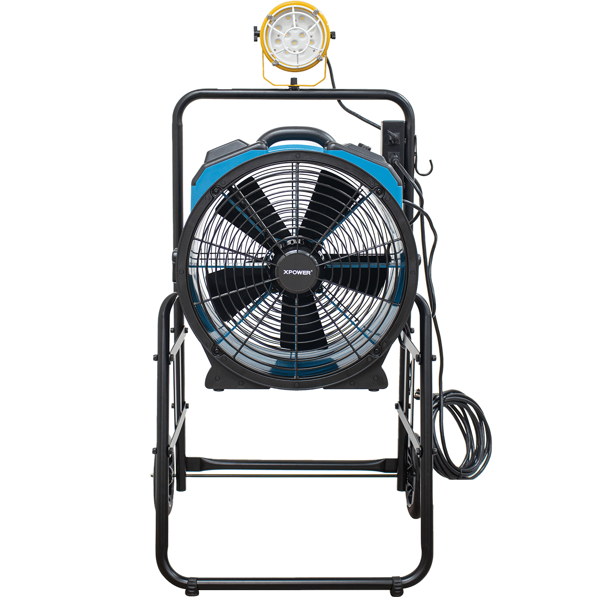 XPOWER 18-In. 3600 CFM Warehouse/Dock/Trailer Fan Kit w/ Mobile Trolley & LED Spotlight - Blue - Front