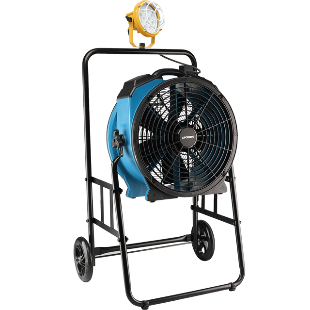 XPOWER 18-In. 3600 CFM Warehouse/Dock/Trailer Fan Kit w/ Mobile Trolley & LED Spotlight - Blue - Main