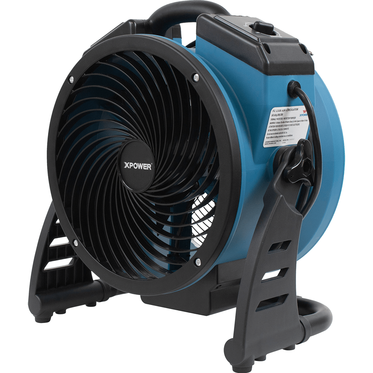 XPOWER FC-150B Brushless DC Motor Rechargeable Whole Room Air Circulator - Right Angle