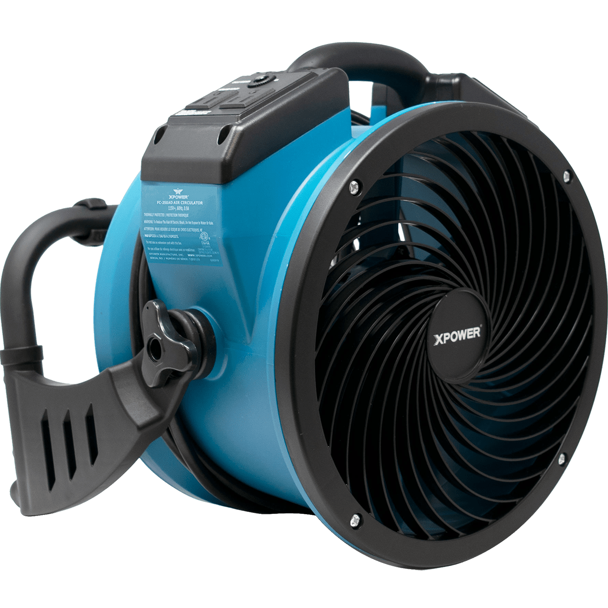 XPOWER FC-250AD Pro 13-in. Brushless DC Motor Air Circulator Utility Fan w/ Power Outlets - Back