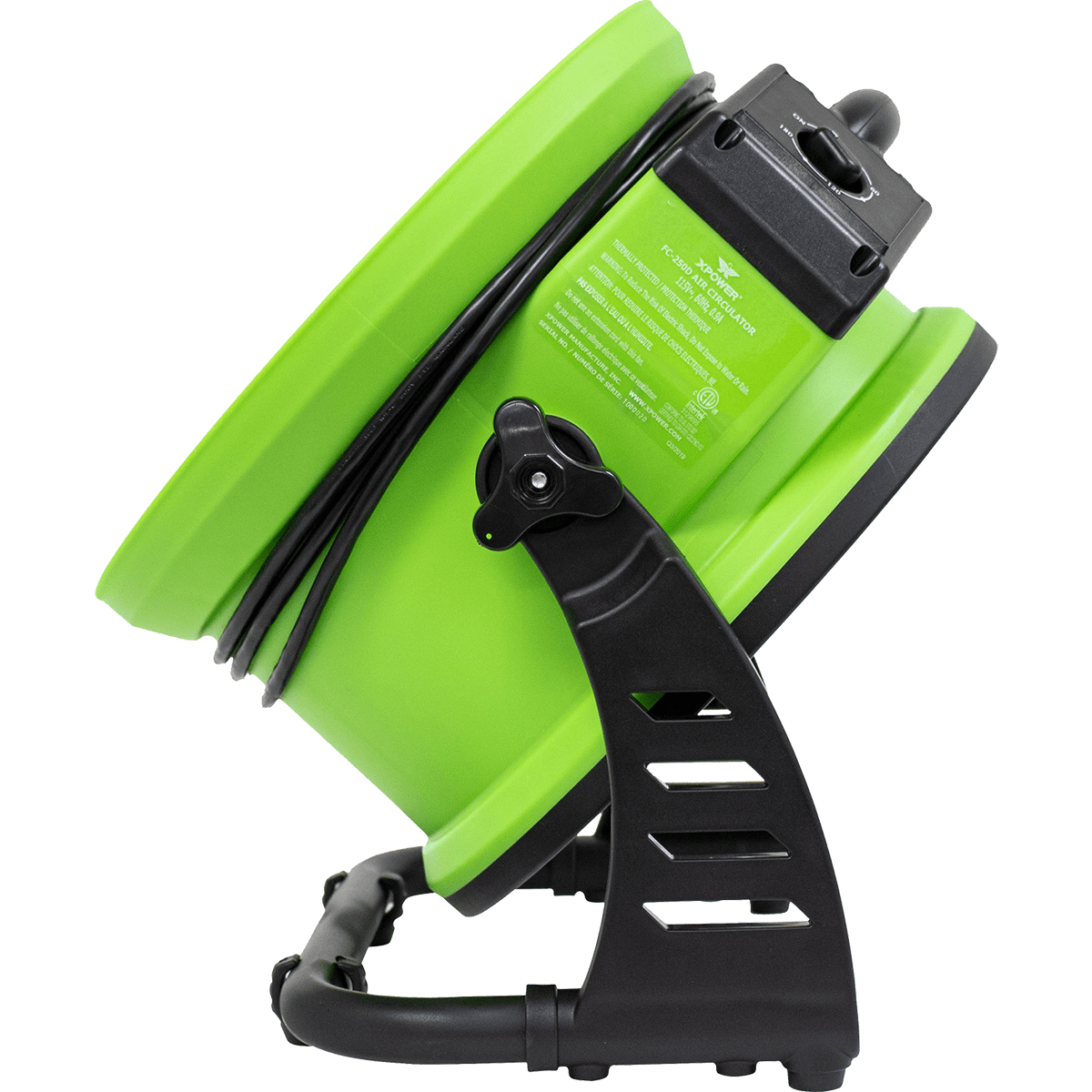 XPOWER FC-250D Pro 13-in. Brushless DC Motor Air Circulator Utility Fan - Facing Down Angle