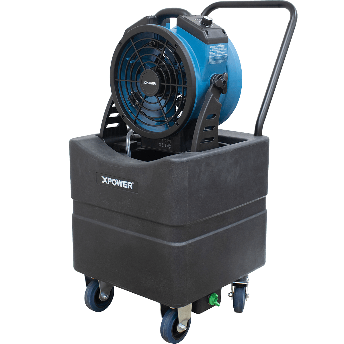 XPOWER 1000 CFM Battery Powered Outdoor Misting Fan - With Water Reservoir - Right Angle