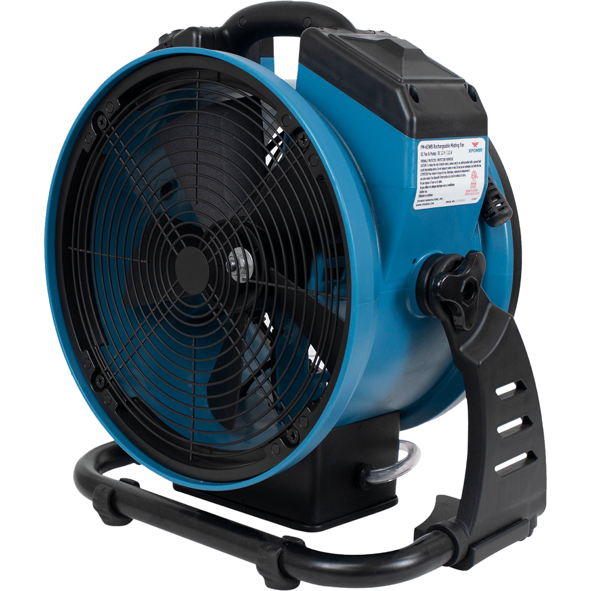 XPOWER 1000 CFM Battery Powered Outdoor Oscillating Misting Fan - Left Angle