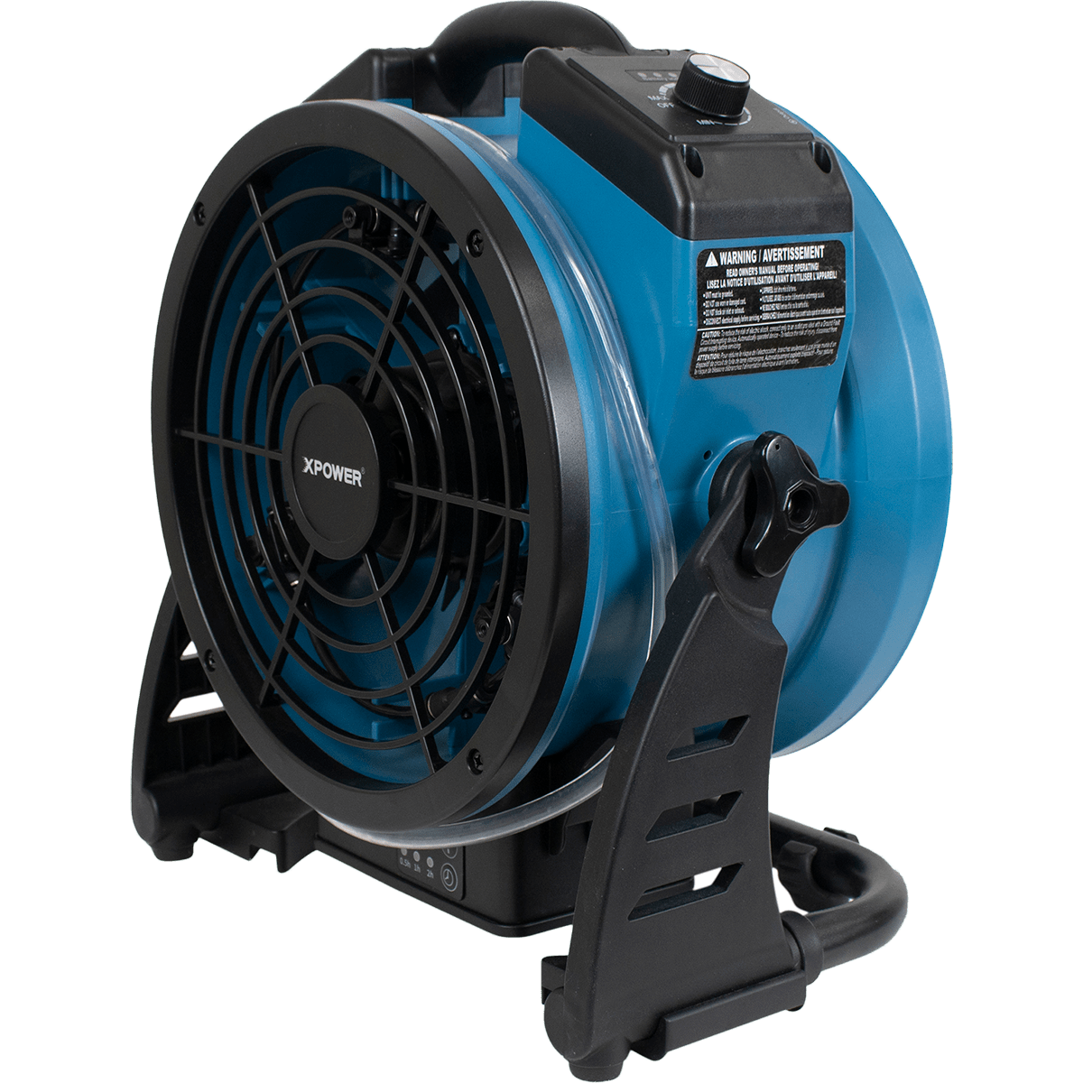 XPOWER 1000 CFM Battery Powered Outdoor Oscillating Misting Fan - Right Angle
